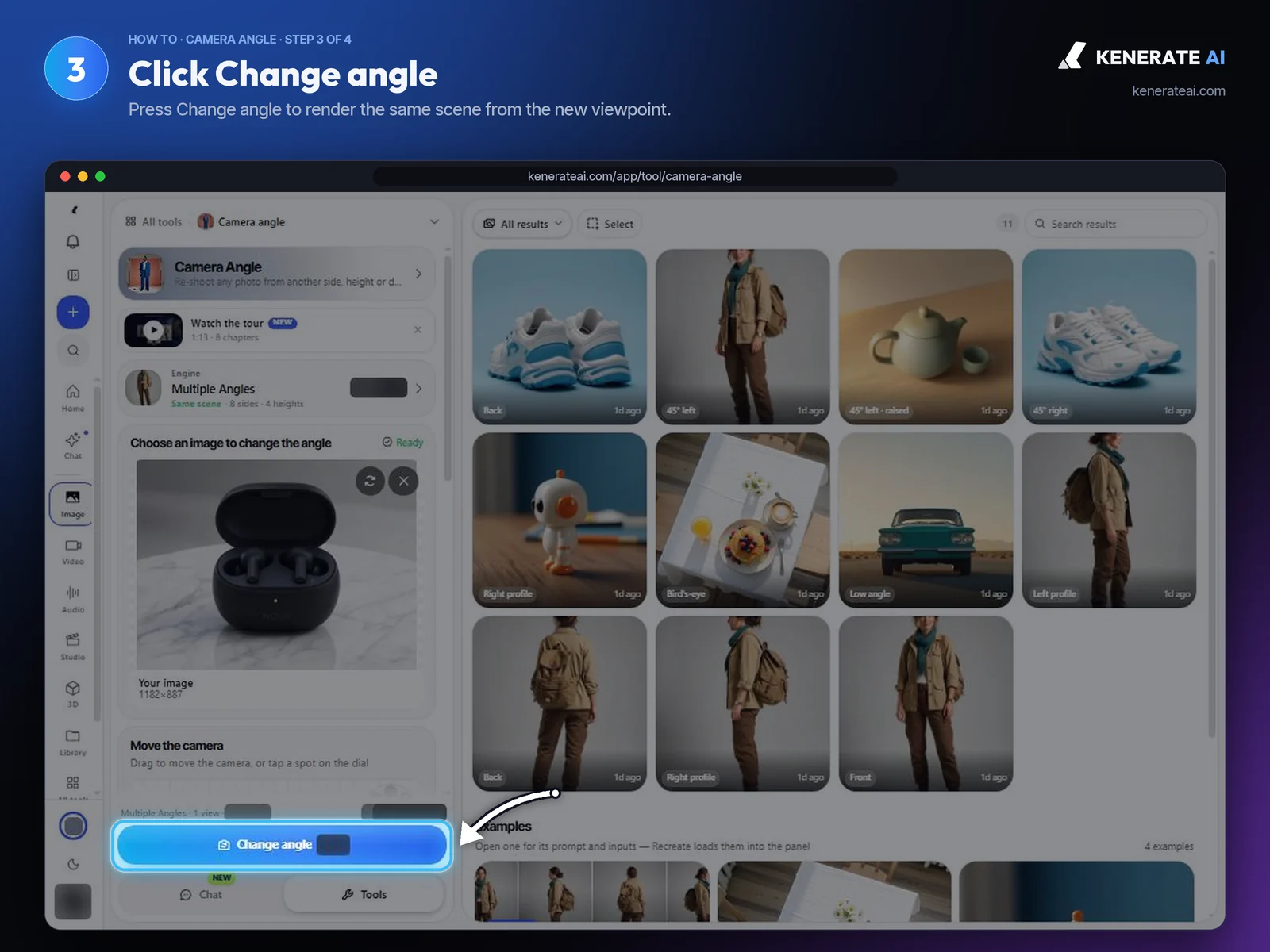 Kenerate AI Camera Angle Change angle button