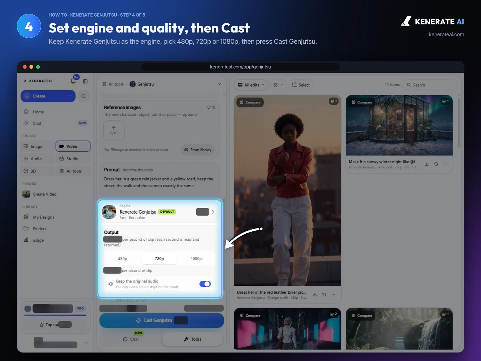 Kenerate Genjutsu engine card and output resolution options 480p, 720p and 1080p