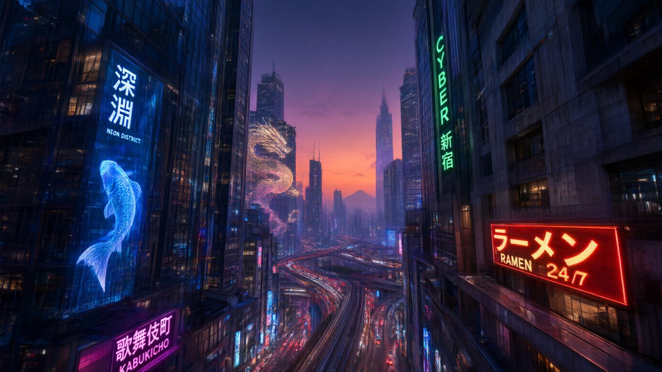 Futuristic Tokyo Drone Flight