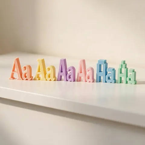 3D printed Aa letter pairs in six typefaces arranged as a specimen