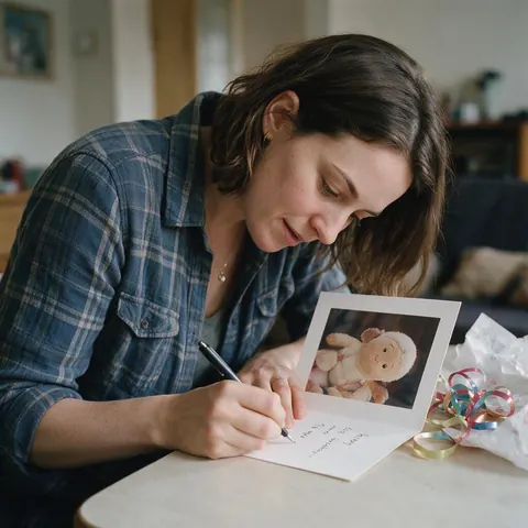 Birthday card with a printed plush-toy picture