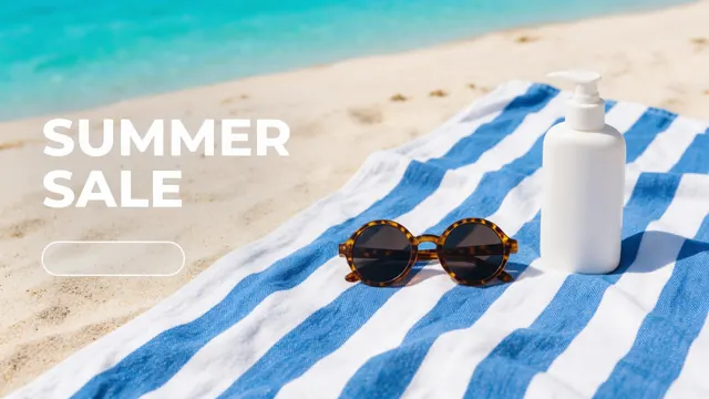 Summer sale beach banner: AI-generated 16:9 web banner of beach gear with a short sale headline