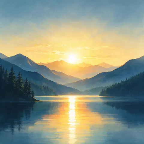 Wide channel banner art of a mountain lake with the focus in the centre