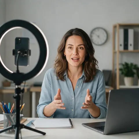 Course creator recording a lesson at her desk