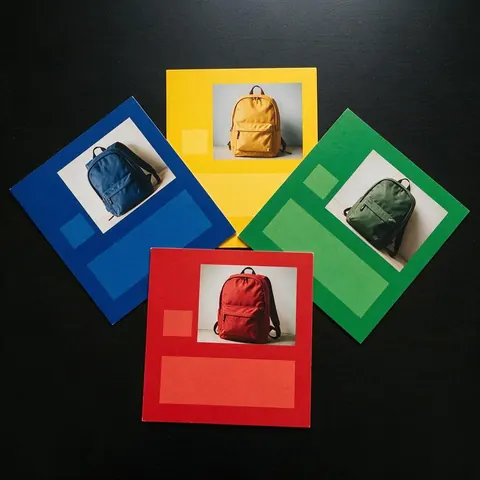 Four colourful carousel cards fanned out on a desk