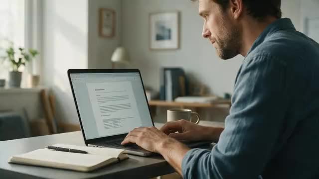 Looping clip: a man reviewing a document on his laptop