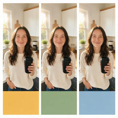 Three vertical ad frames of the same creator with a travel mug for hook tests
