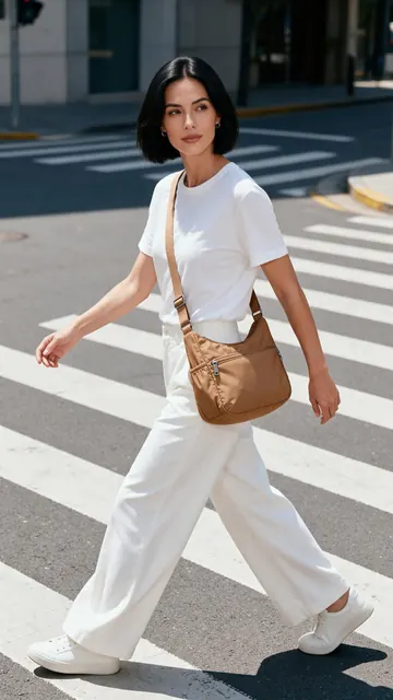 City creator sling bag look: AI-generated full-body influencer post with a crossbody sling bag