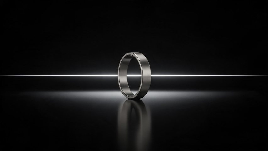 Titanium ring dark minimal: AI-generated dark-minimal motion clip of a titanium ring on black
