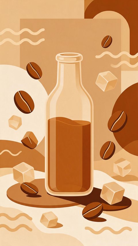 Cold-brew bottle 2D motion: AI-generated 2D product motion clip of a cold-brew bottle with geometric shapes