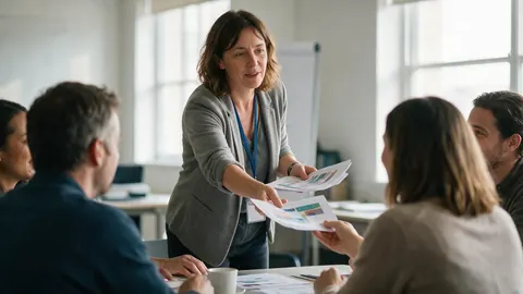 A training coordinator handing out printed guides