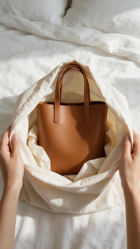 Leather tote unboxing: AI-generated hands-only unboxing video of a tan leather tote bag