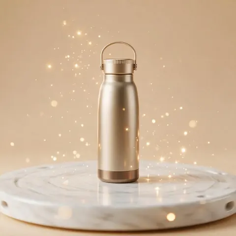 Water bottle turning on a marble turntable