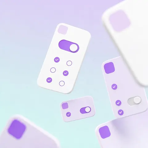 Floating UI cards on a gradient in a SaaS motion ad