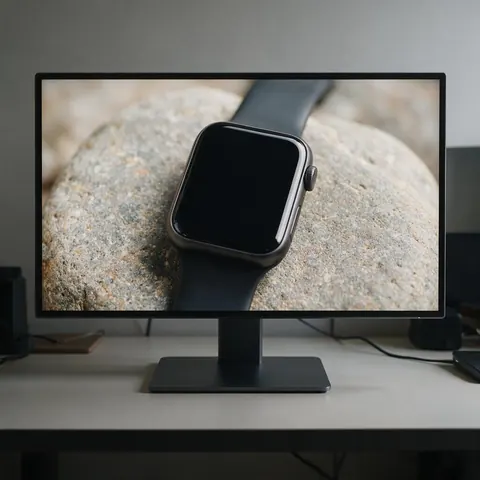 4K monitor showing a crisp macro frame of a smartwatch