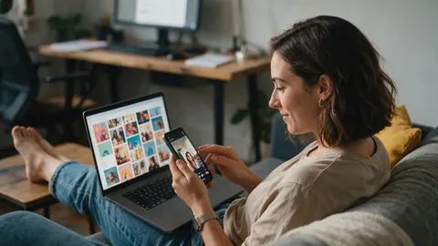 A social media manager reviewing posts and a vertical video