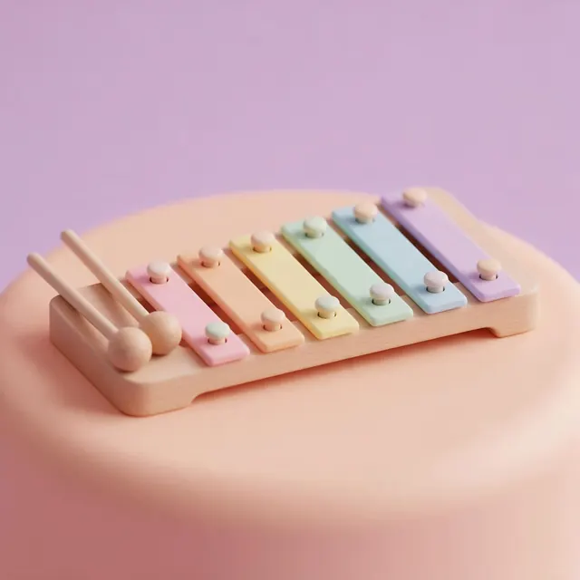 Toy xylophone pastel listing: AI-generated pastel listing image of a wooden toy xylophone