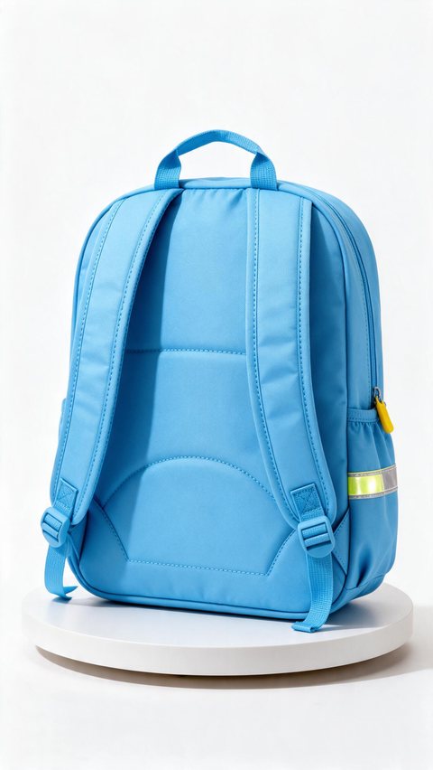Kids' backpack white turntable: AI-generated listing video: a kids' school backpack turning on pure white