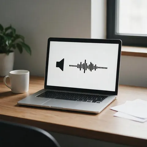 Laptop showing a slide with an audio bar
