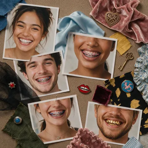 Mood board with printed braces previews and fabric swatches