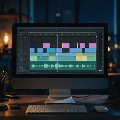 Editing timeline with a music track matched to clip length