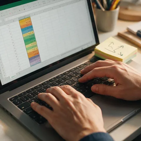 A laptop showing a spreadsheet column filled by a formula