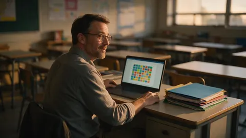 A teacher working on a grade sheet on a laptop