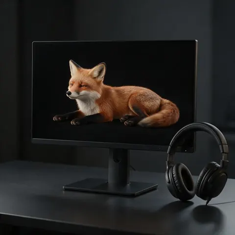 Monitor showing a textured 3D fox character in a viewport