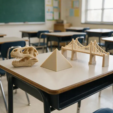 3D printed educational models on a classroom table