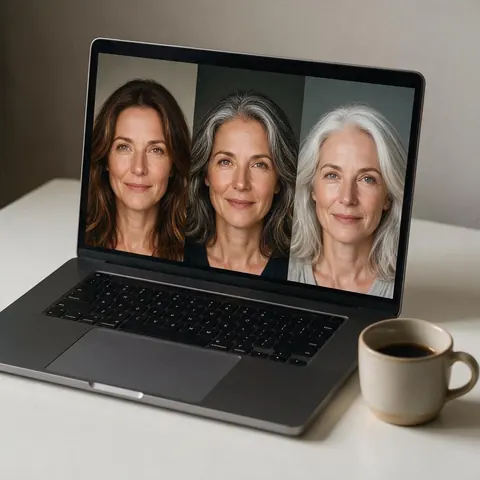 Laptop with three hair shades of one portrait