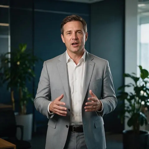 Corporate presenter speaking in a modern office