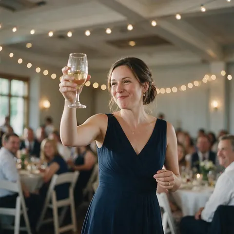 Woman giving a toast at a wedding reception