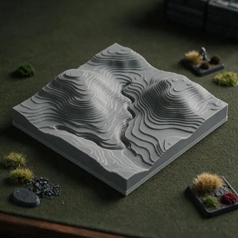 3D printed terrain tile with hills and valleys