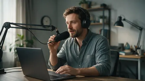 A founder recording a voiceover at a home desk
