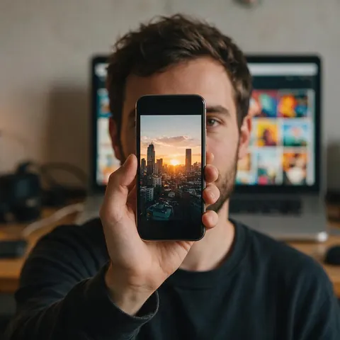 A creator holding a phone with a finished vertical video