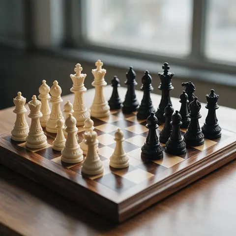 3D printed ornate chess set on a wooden board
