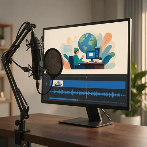Explainer video edit with a voice-over waveform