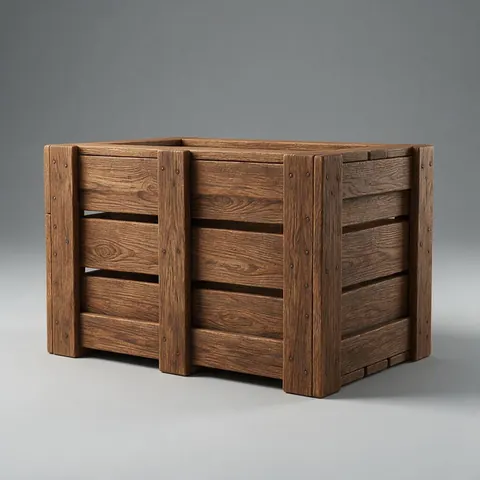 Wooden crate 3D model with deep wood grain detail