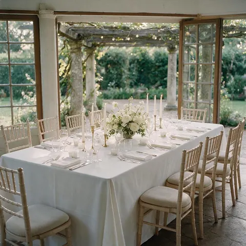 Square photo of a reception table with a floral centrepiece