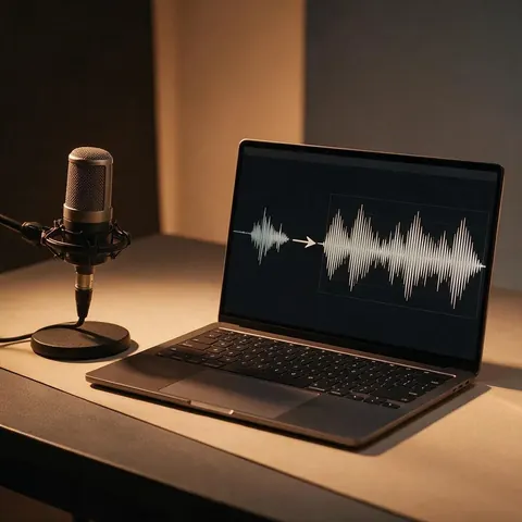 Laptop turning a short voice sample into a longer waveform