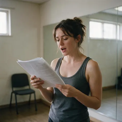 Actor rehearsing lines in a small rehearsal room