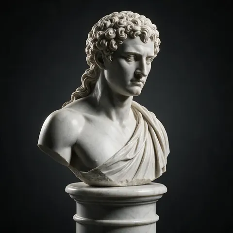 Marble bust 3D render on a pedestal with studio lighting