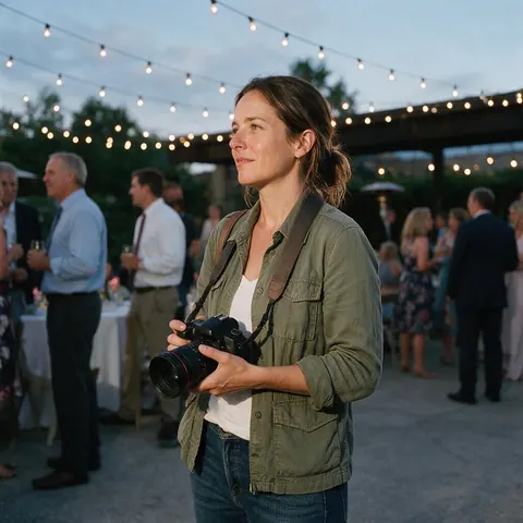Photographer with a camera at an evening outdoor event