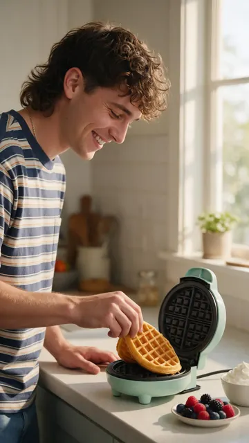 Mini waffle maker usage: AI-generated usage TikTok image of a mini waffle maker at brunch