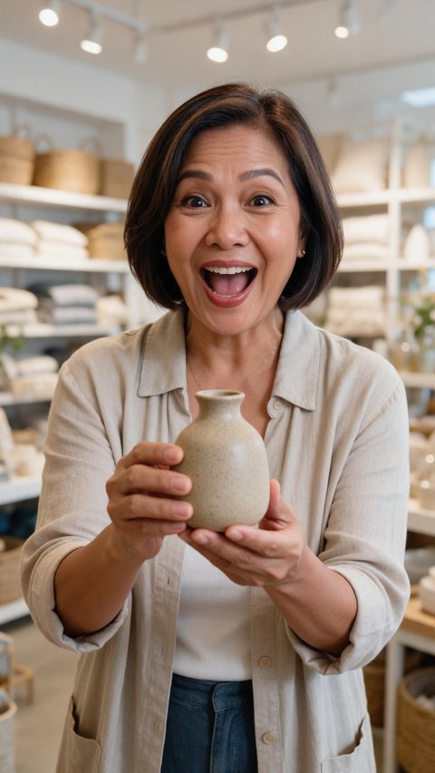 Ceramic vase shopping haul: AI-generated shopping-style TikTok ad of a ceramic vase in a home store
