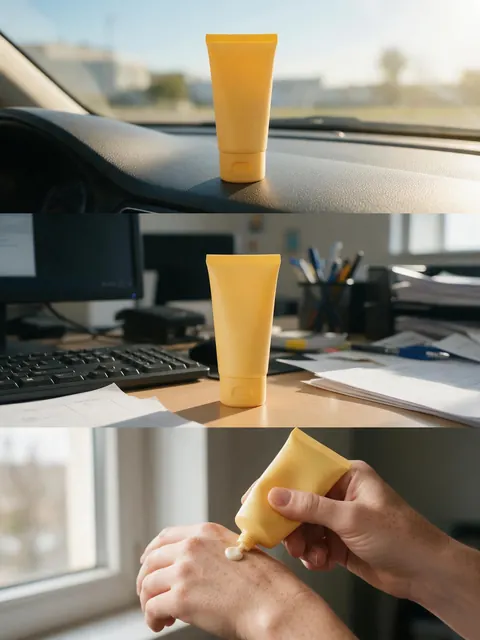 Hand cream social proof ad: AI-generated social proof ad: one hand cream tube shown in three real-life spots