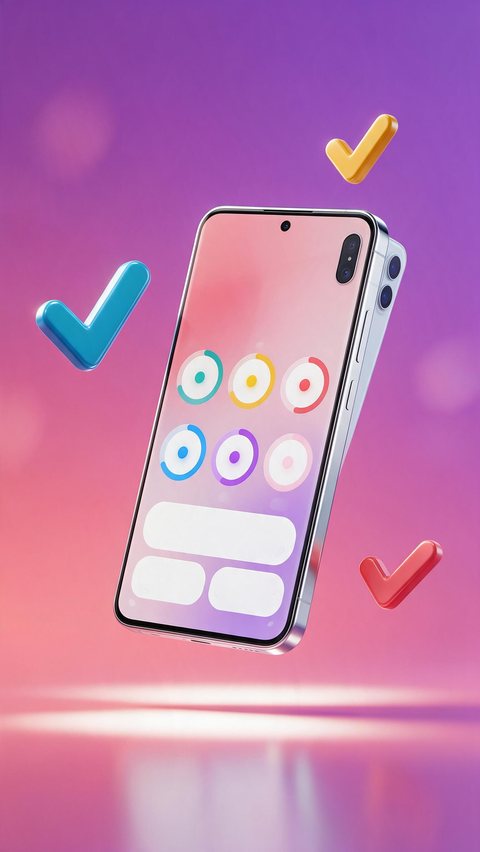 Habit tracker app launch: AI-generated app launch clip: a phone with an abstract habit tracker UI rises into frame