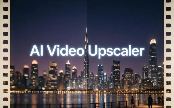 AI Video Upscaler title card — a soft