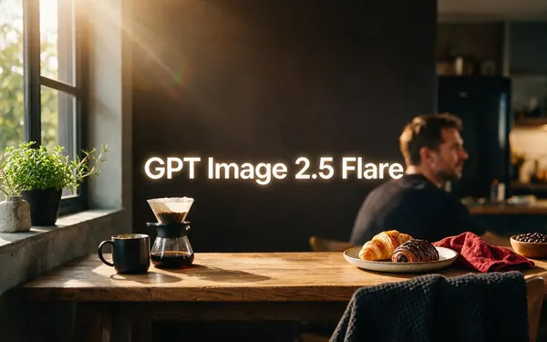 GPT Image 2.5 Flare title card — a bright