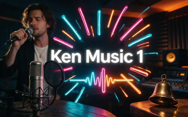 Ken Music 1 title card — a stylised neon burst of a short catchy musical hook